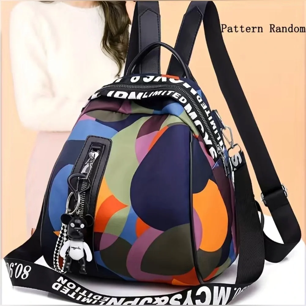 Backpack Color block Nylon Adjustable Straps Medium Size